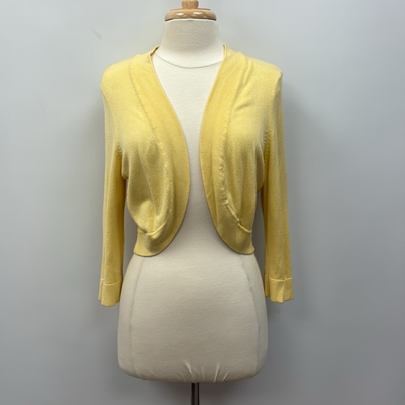NWOT Jessica Howard Knit Crop Open Cardigan Sweater Butter Yellow 14 - Picture 1 of 7